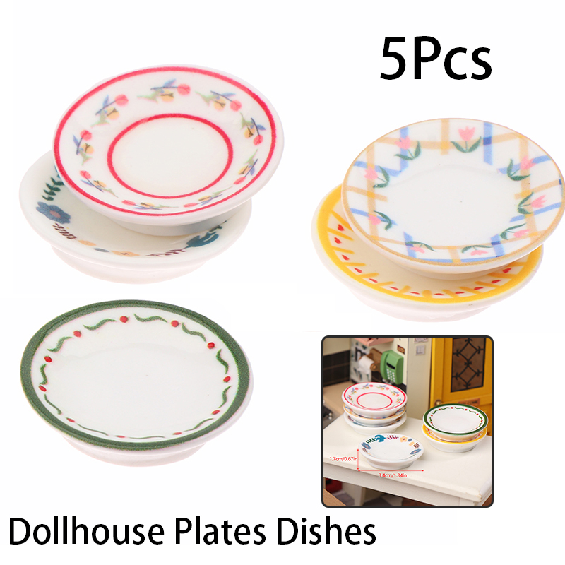 Kitchen Appliances Store - 5Pcs 1/12 Dollhouse Mini Plates Dishes