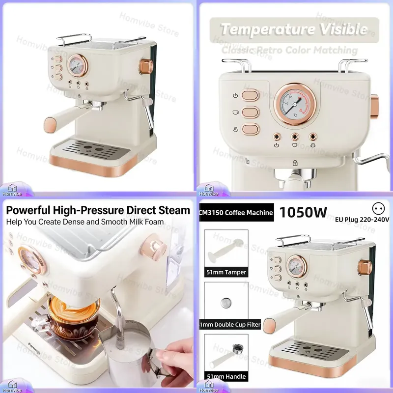 Milk Frother Automatic - 20 Bar Semi-Automatic Espresso with Milk