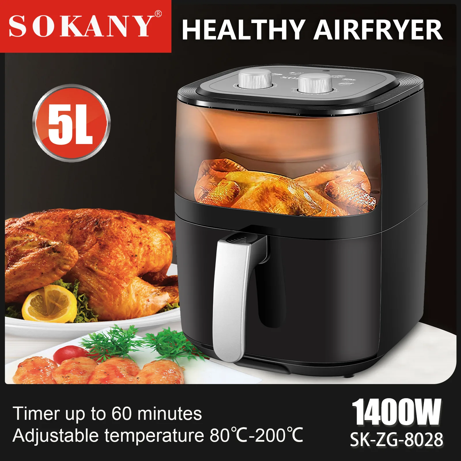 Wholesale Sokany 5L Smart Digi - Air Fryer 5L Digital recension och pris