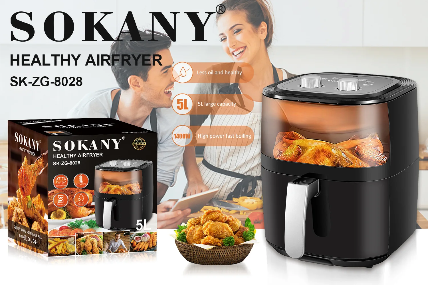 Wholesale Sokany 5L Smart Digi - Air Fryer 5L Digital recension och pris